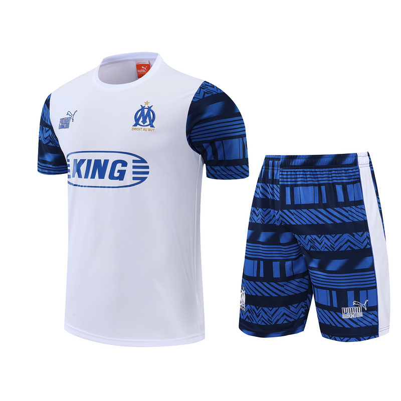 AAA Quality Marseilles 22/23 White/Blue Training Kit Jerseys